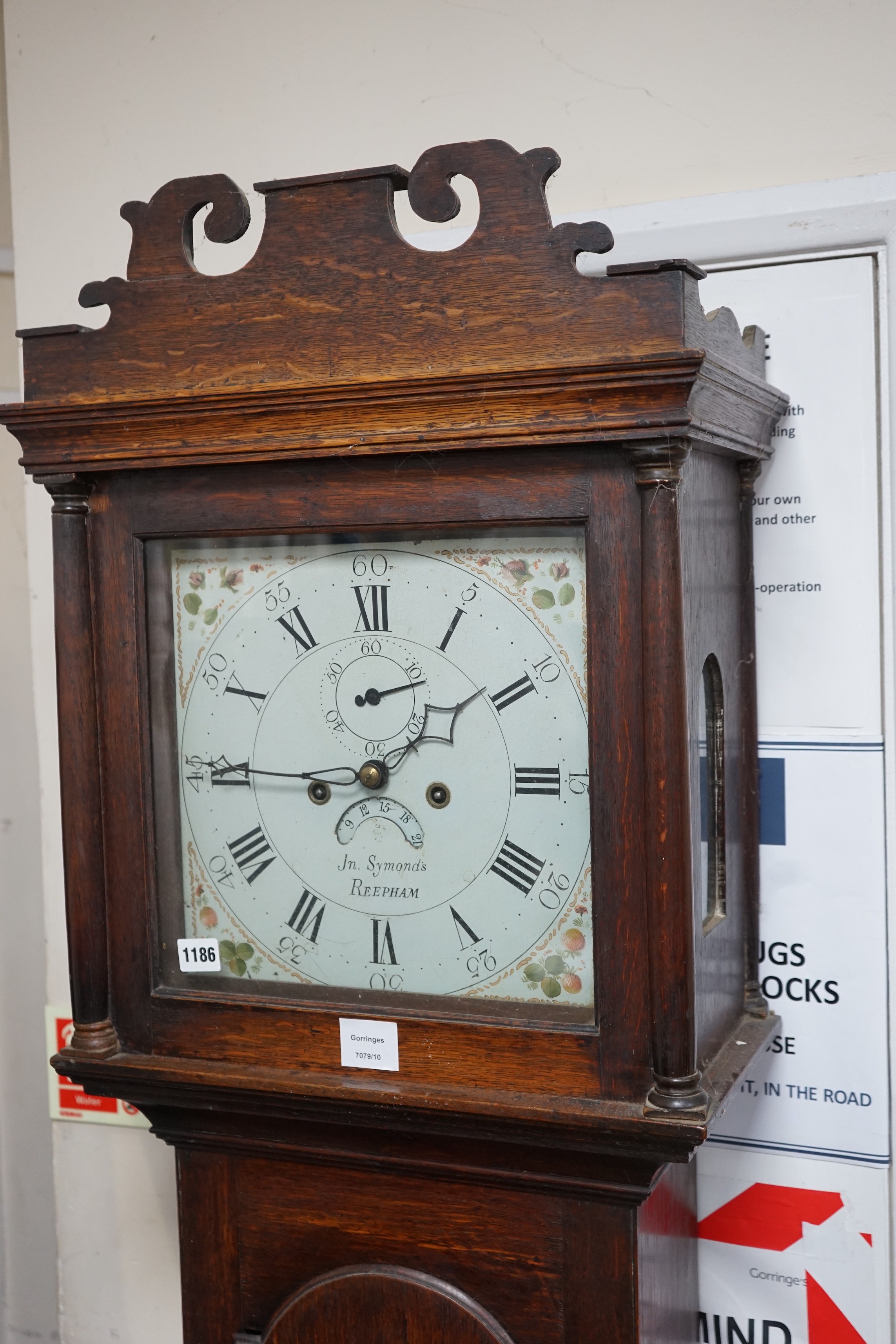 An early 19th century oak eight day longcase clock marked Symonds of Reepham, height 208cm